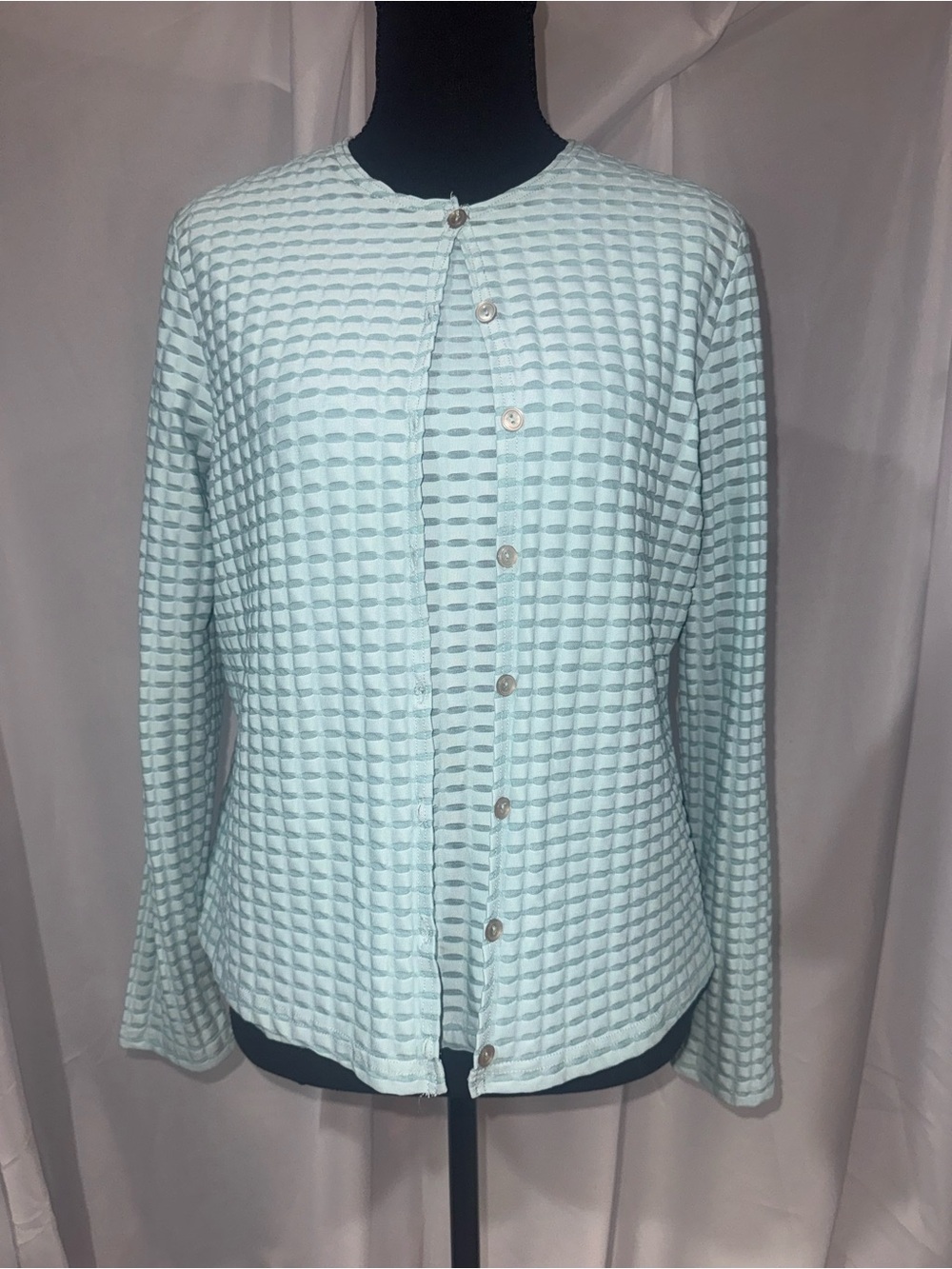 RAFAEL Light Mint/Teal  Green Waffle-Knit Button Cardigan